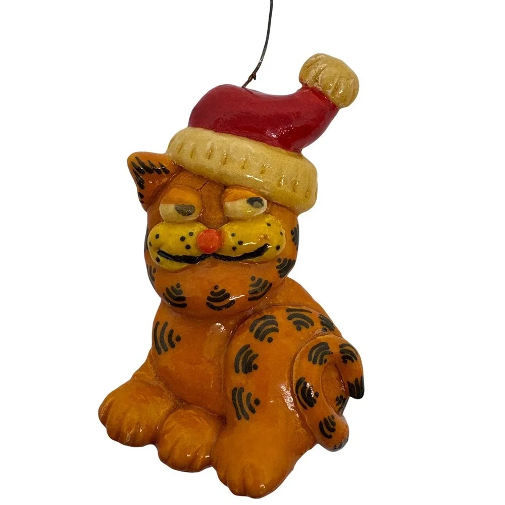 Vintage 1982 Garfield Cat Christmas Ornament Santa Hat Signed Jean 82‎ Retro 3
